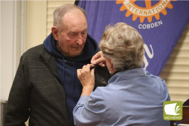 President Lesley Brown presented the Paul Harris Fellow to Ron Greagan, which included the pinning of his lapel.