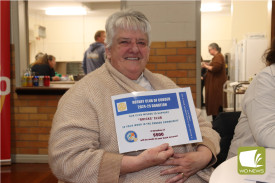 Kaye Hanks received a $500 donation for the South West Brick Club on behalf of Murray Ibbs.