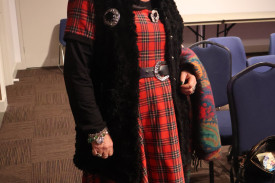 Camperdown resident Sandra Drake was decked out in Celtic accessories and tartan to celebrate the Robert Burns Festival.