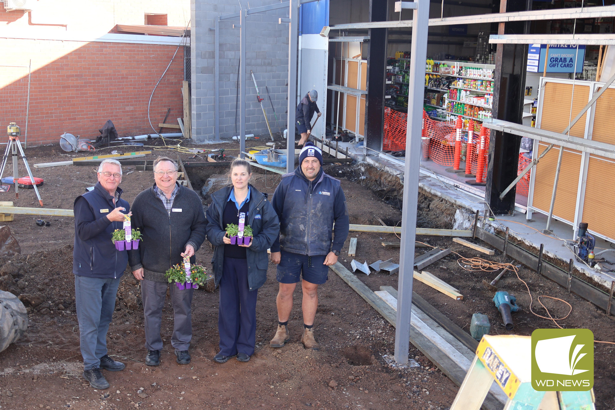 Works progressing: The Terang and District Co-op is pushing ahead with works to create a new garden centre at the Terang Mitre-10, which is set to be completed in time for Spring. Pictured is Terang and District Co-op trade manager hardware division Michael Boote (from left), chief executive officer Gary Tempany, retail manager hardware division Jo Bailey and Sargeant Plumbing owner Michael Sargeant.