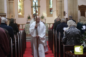 Giving thanks: Many residents attended the service last Sunday, with church families and Bishop Mark Burton among attendees.