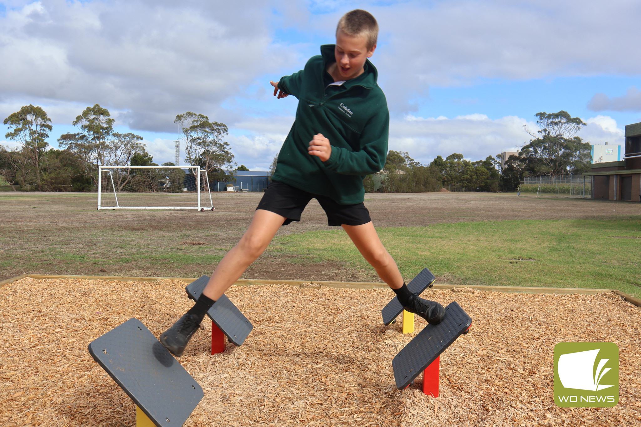 Active: Cobden Technical School Year 7 student Ryan Bailey is among those enjoying making use of the new obstacle course.