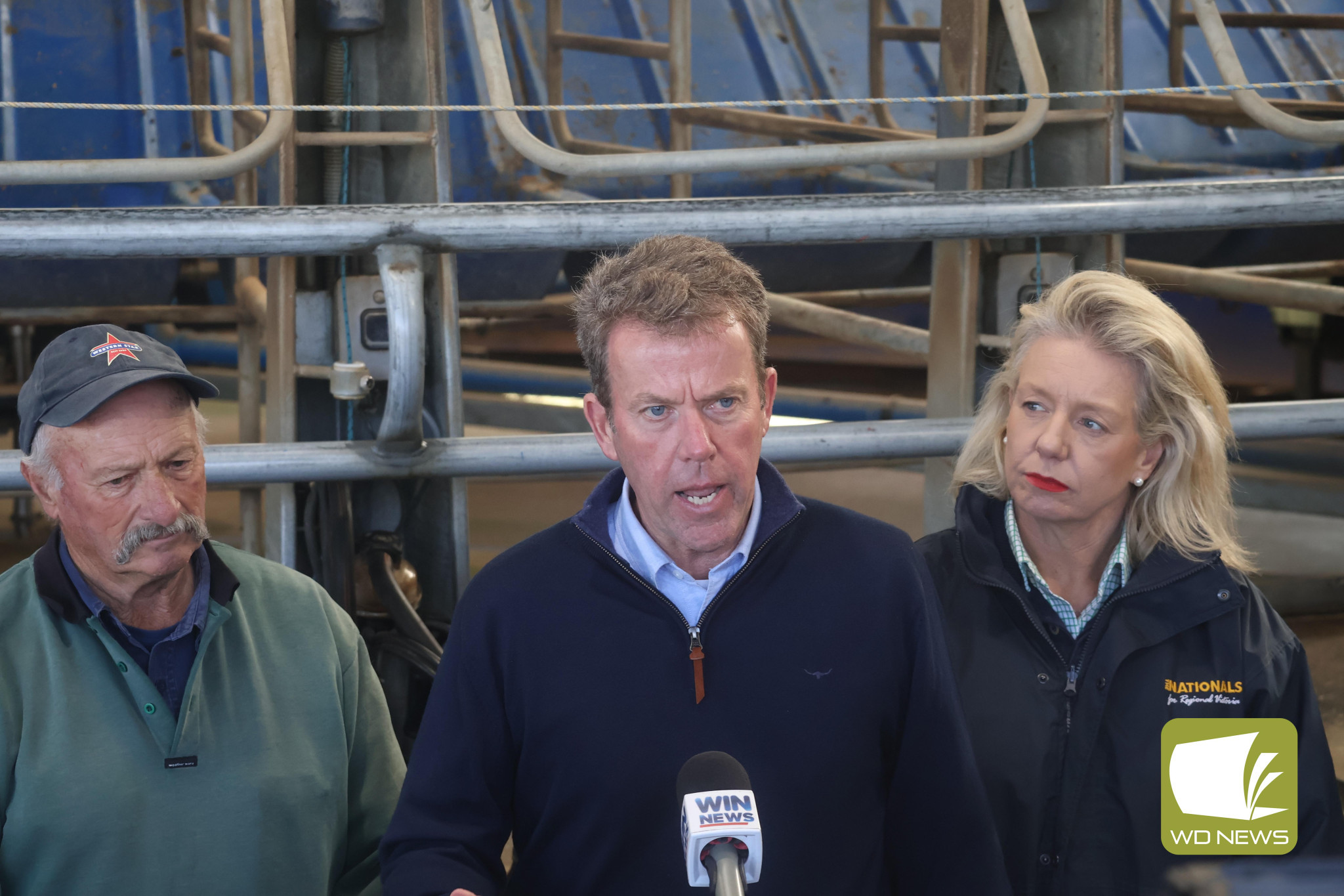 Show of support: Federal Member for Wannon Dan Tehan (centre, pictured with Chris Place and Victorian Nationals Senator Bridget McKenzie) called for more action to support farmers as drought conditions continue.