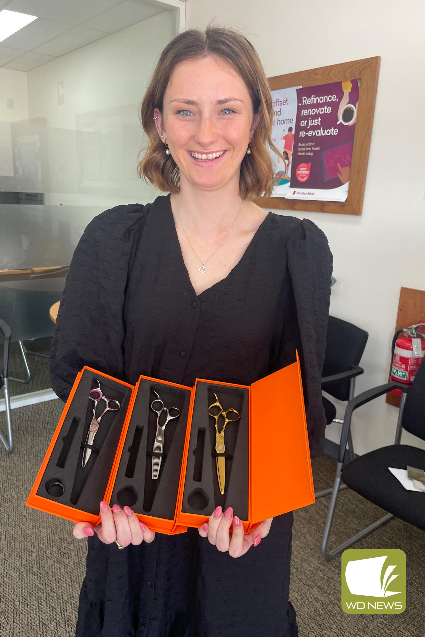 Support appreciated: First year hairdressing apprentice Jess Negrello used a grant from the Cobden and Camperdown Community Bank to purchase her first set of hairdressing scissors.