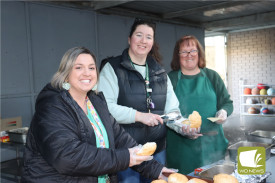 Assistant Principal Mrs Sarah Cook (from left), Educational Support Ingrid Bellman and Learning Specialist Gill Hampson handed out egg and bacon rolls for all in attendance.