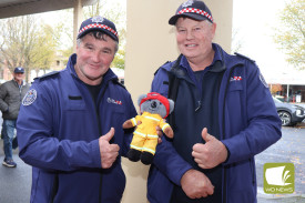 Grassmere CFA captain John Houston and Chocolyn CFA secretary Leigh Harry had hoped to present the Premier with a gift – a small teddy bear named Buster, who has become a symbol for opposition to the ESVF.