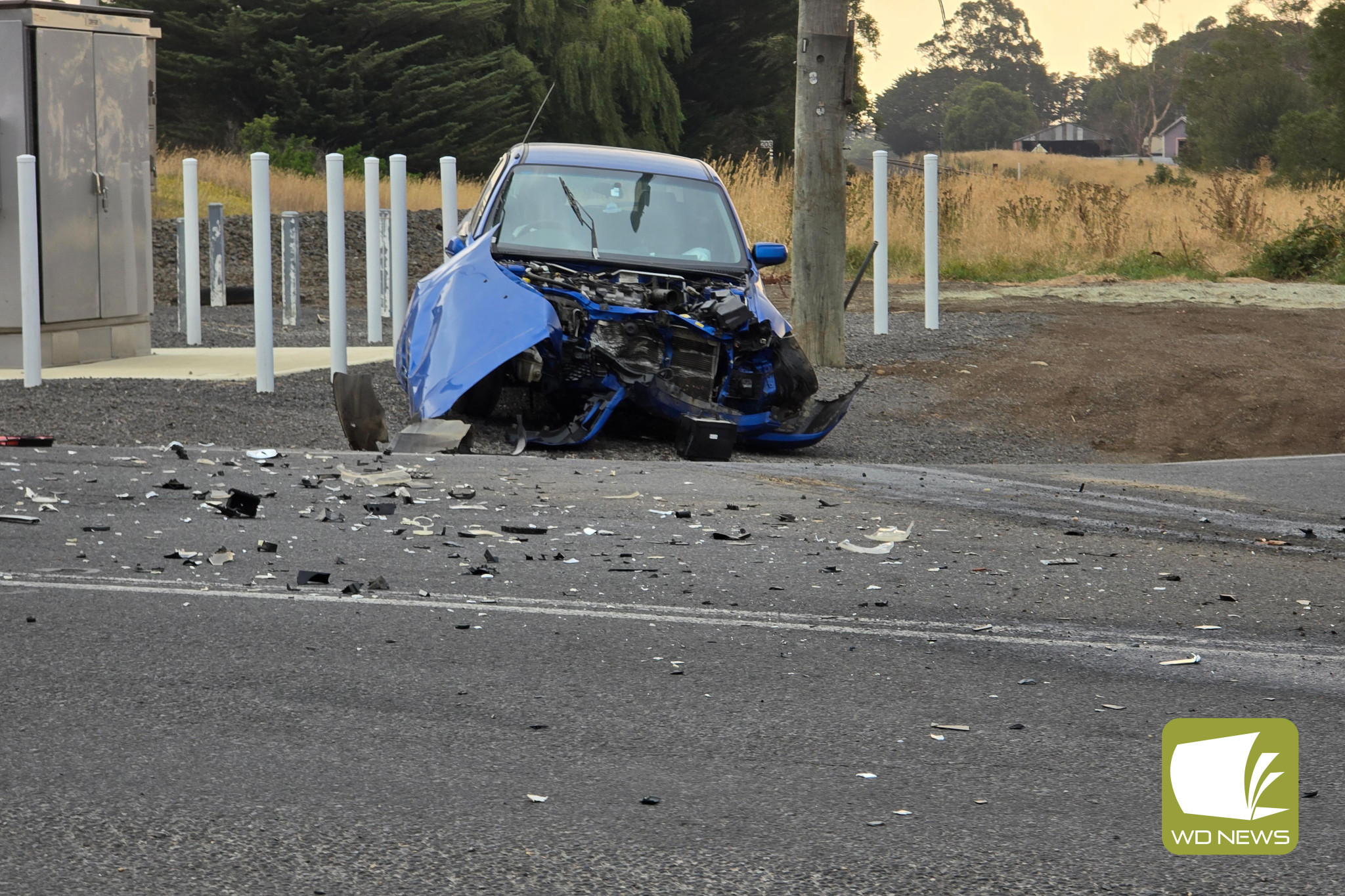 Investigations ongoing: A blue Mazda and a blue Subaru collided on the intersection of Darlington-Camperdown Road and Castle Carey Road last Saturday.