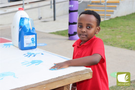 Blue: Calvin Maina didn’t miss his chance to leave a print on the banner.