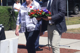 Laying wreathes: Corangamite Shire councillors Ruth Gstrein and Laurie Hickey were in attendance, laying a wreath on behalf of council.