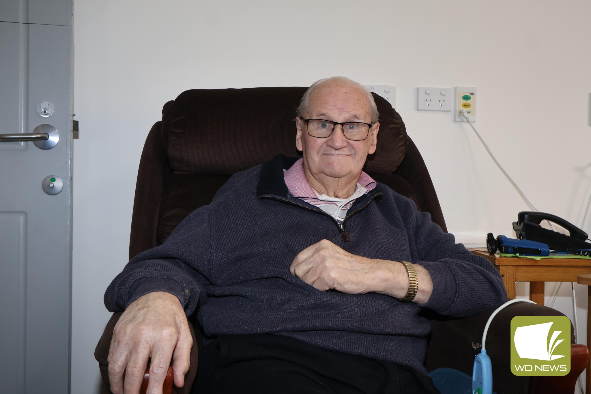 Creative flair: Mt View Aged Care resident Brian O’Sullivan donated one of the incredible windmills he has made over the years to Terang Mortlake Health Service for all to enjoy.