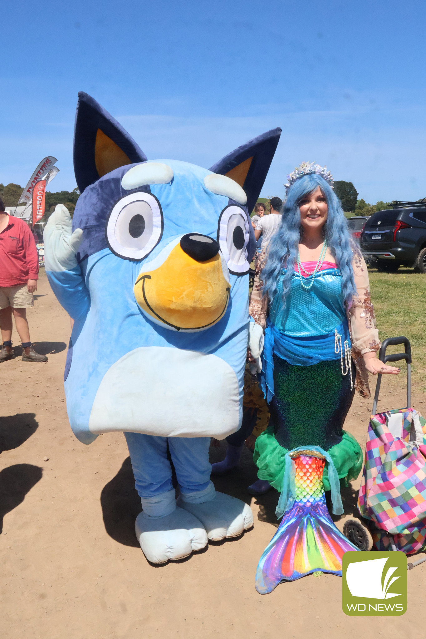 A special visitor: Bluey made a special appearance at the Camperdown Show, alongside her mermaid friend.