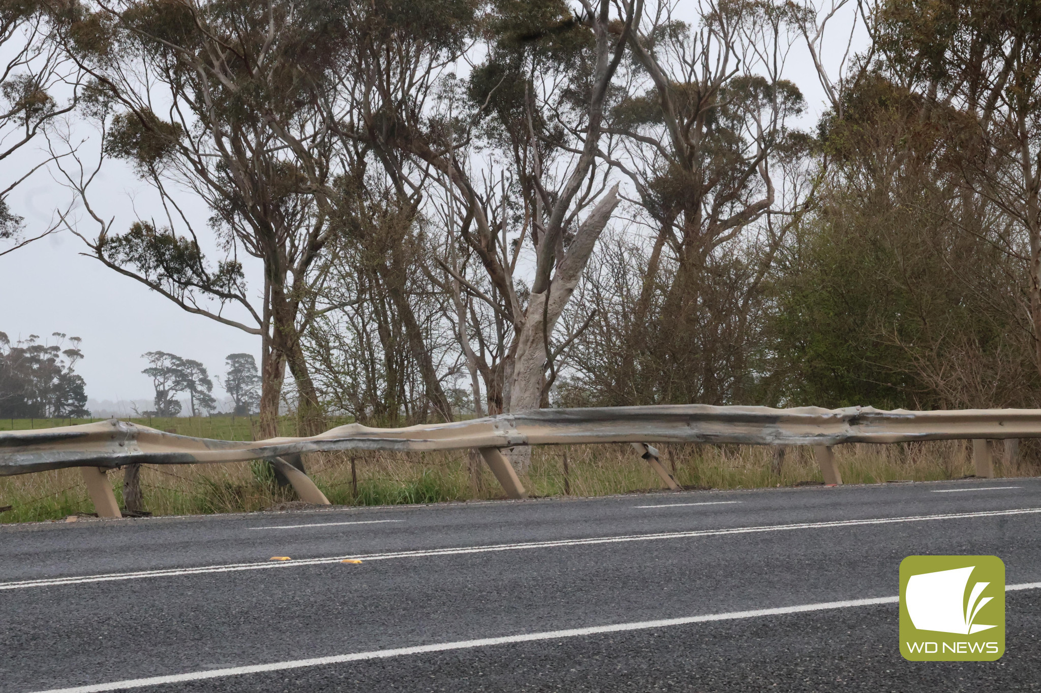 Bent: Guard rails were damaged where the vehicle struck them before leaving the road.