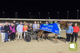 Keayang Chucky, driven by Jason Lee with connections celebrating victory of Matthews Petroleum Terang Trotters Cup.