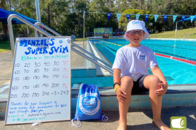 Super swim: Menzel Cook swam 243 laps of the Timboon Pool on Saturday.