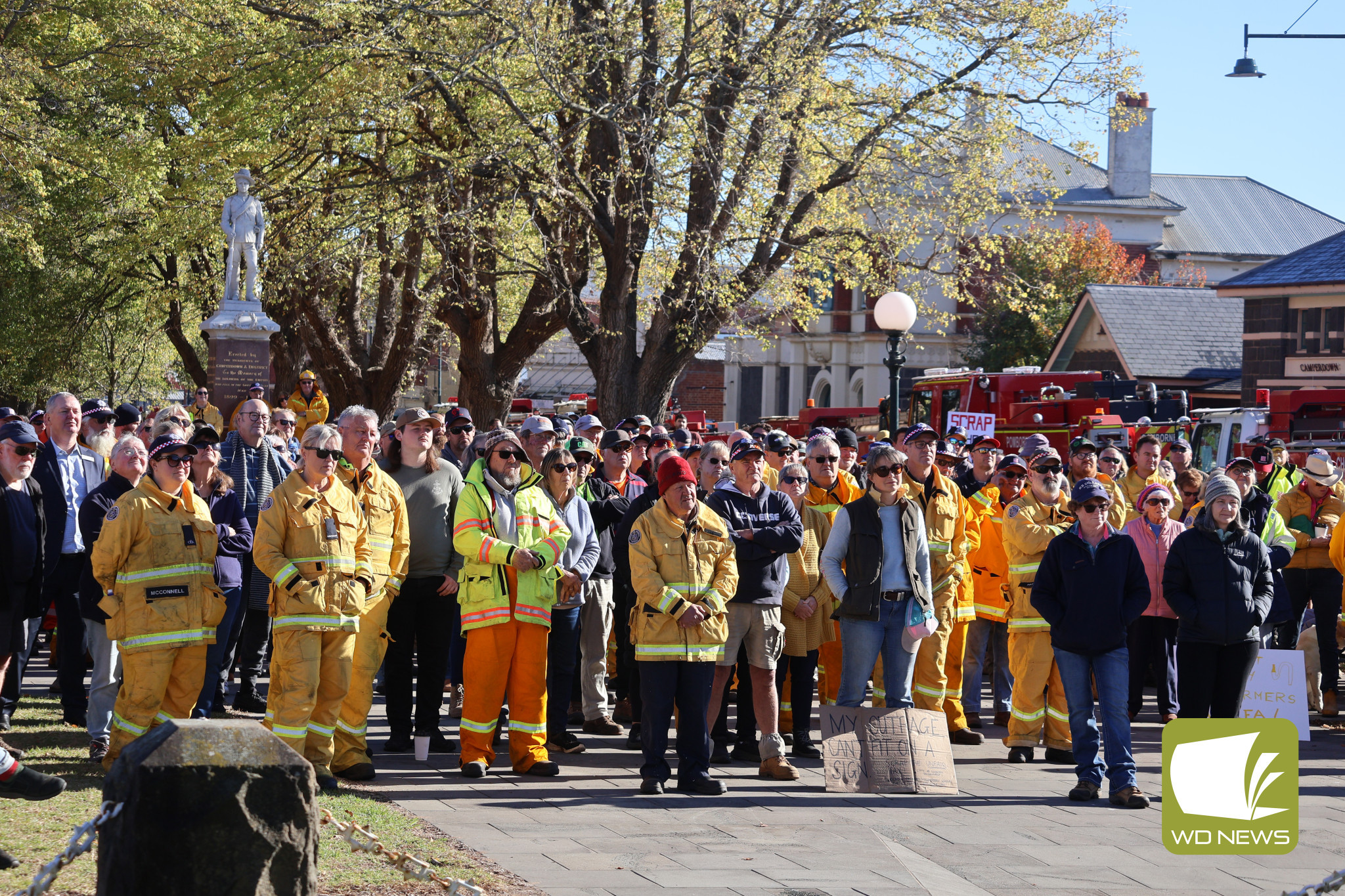Taking a stand: Country Fire Authority (CFA) units from across the district gathered at a rally against the new Emergency Services and Volunteers Fund levy on Tuesday.