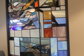 The stained-glass window in the reflection room was funded by the Camperdown Rotary Club.
