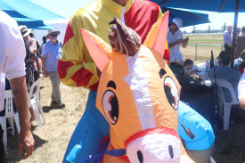 One racegoer decided to walk a mile in a jockey’s boots while on horseback.