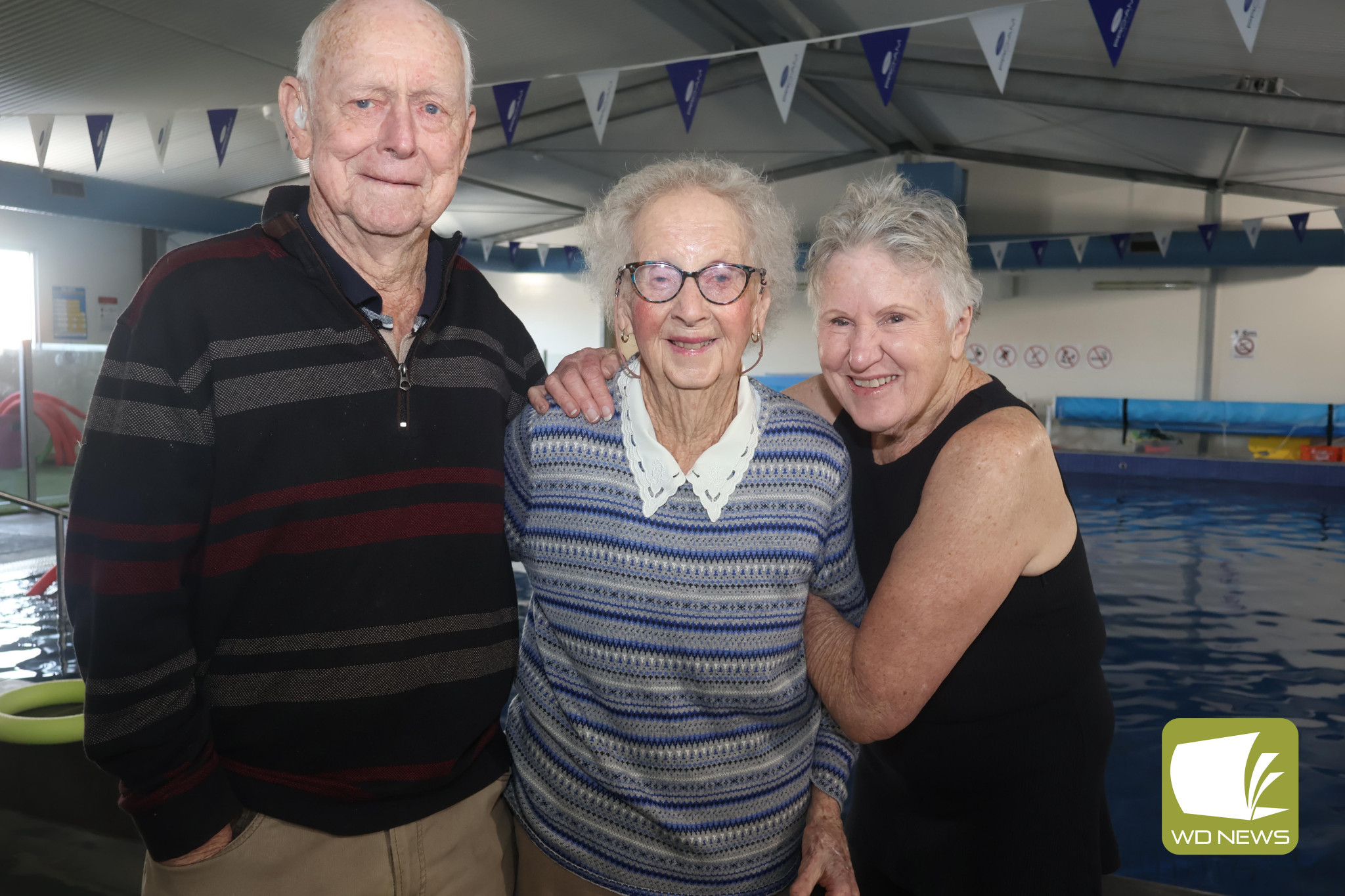 Hands off: Bill and Monica Noy (from left), pictured with Carole Manifold, are among those who believe Cobden’s Rodney Grove Aquatic Centre must be protected after a reduction in open hours was announced.