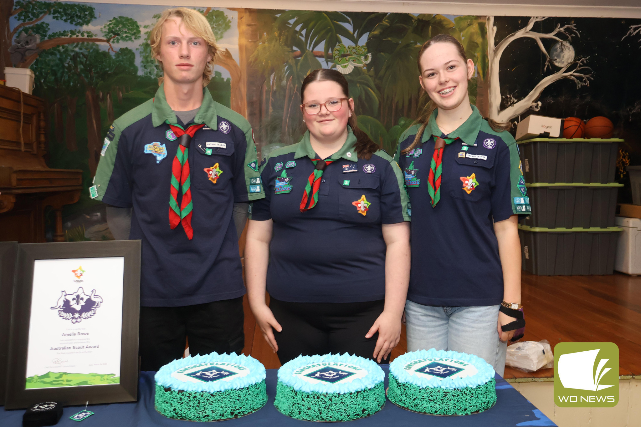 Recognition: 1st Noorat Scouts Michael Hall, Amelia Rowe and Jessica Macdonald each earned an Australia Scouting Award on Monday evening – the peak award in the scouting section.