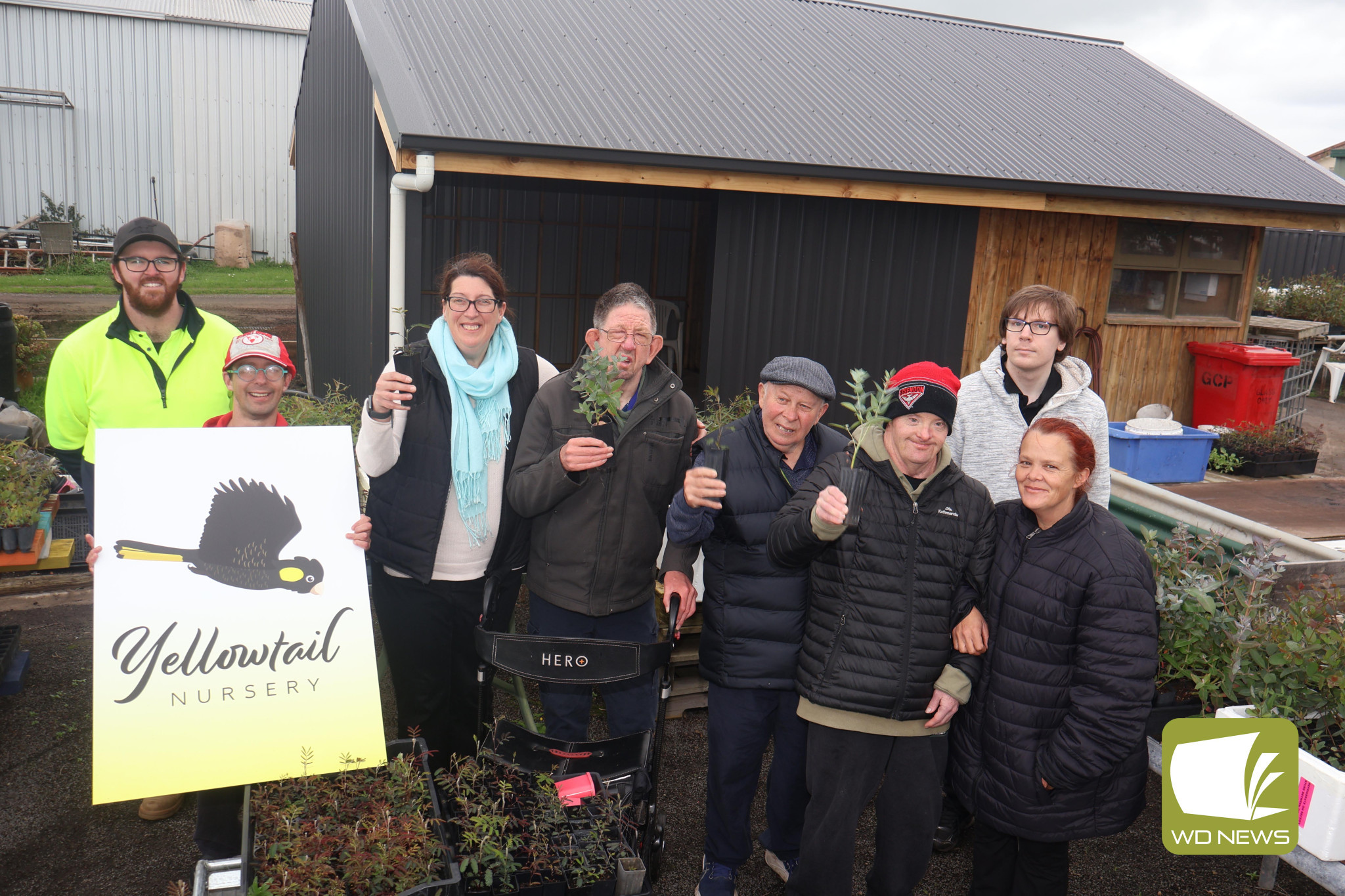 Tireless: The team of Cooinda participants involved in the day-to-day operations of Yellow Tail Nursery have sold tens of thousands of trees since the nursery launched last year.