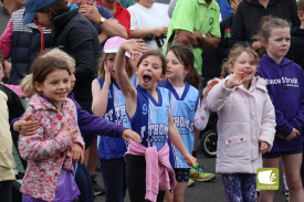 All smiles: Students were among those making the trek from Noorat to Terang as part of the Terang and District Lions Club fun run and walk last Friday.