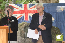Sam Pope read a poem to commemorate the fallen, standing alongside event organiser Peter Pope.