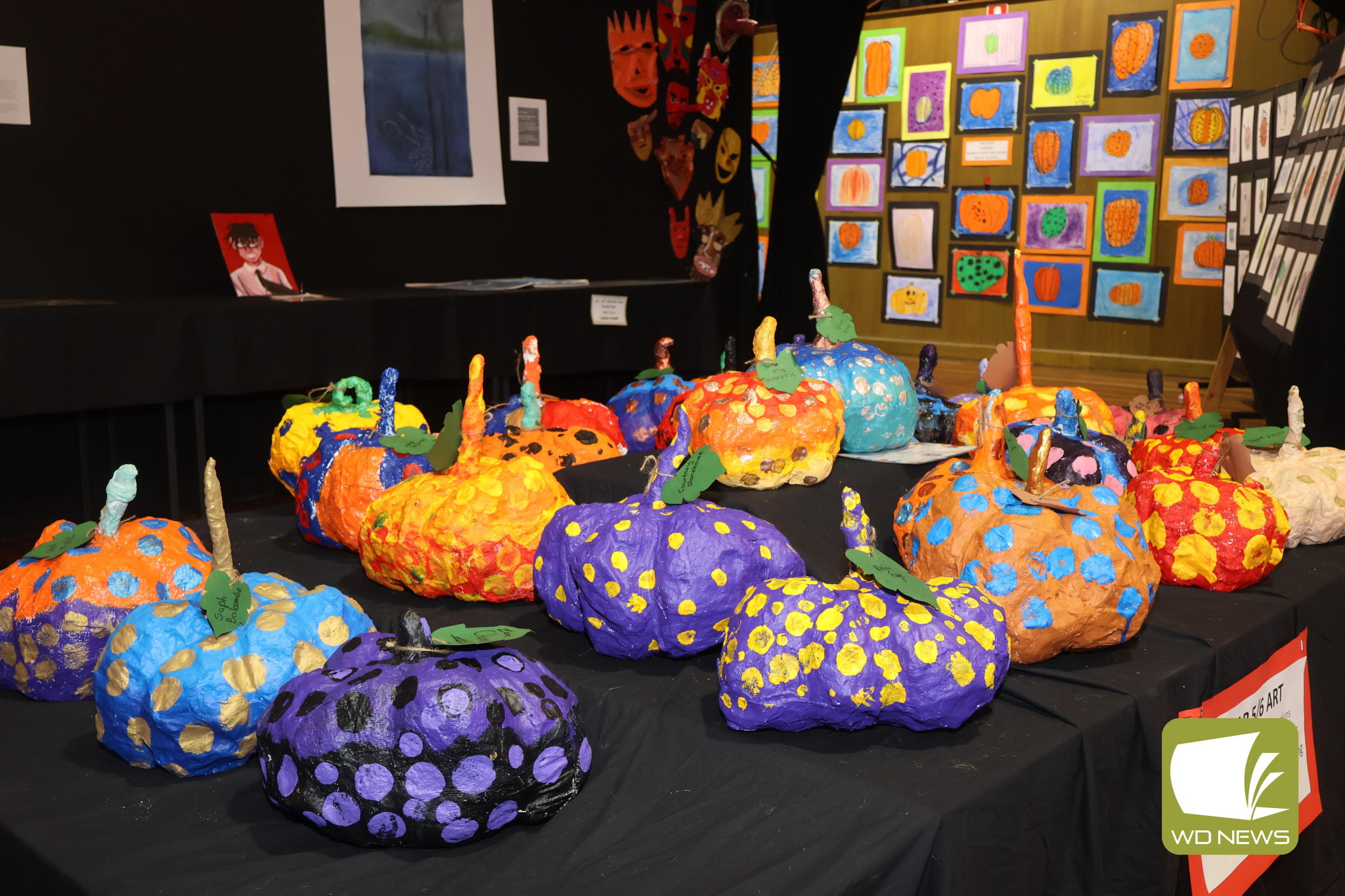 Colourful: Among the work on display was pumpkins which had been decorated with inspiration from renowned Japanese artist Yayoi Kasuma.