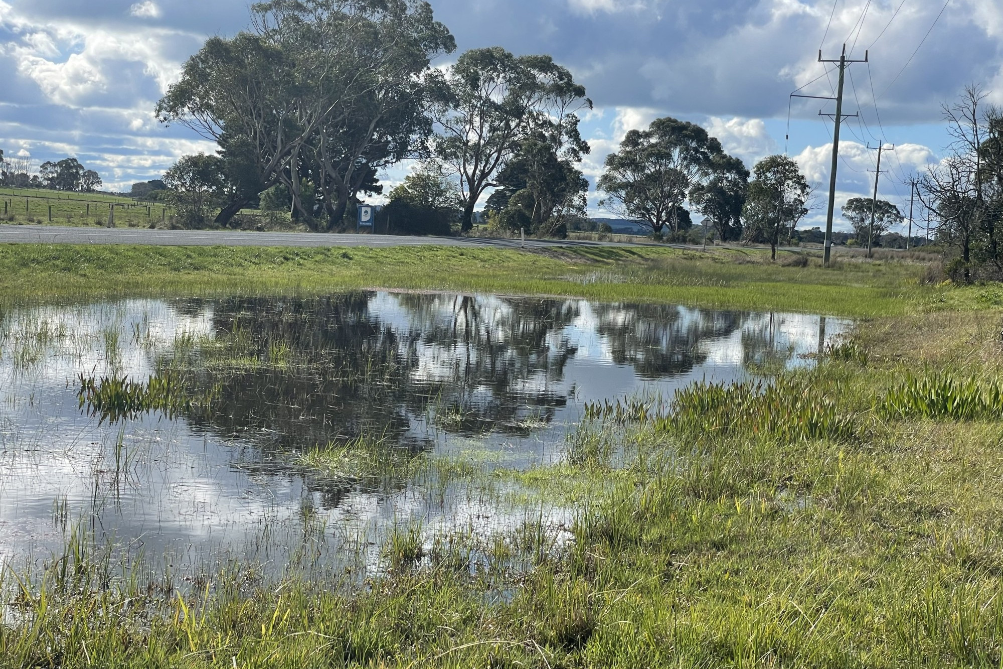 Well below average: Paddocks and roadside are full of water after July, but the tally was below average for the month.