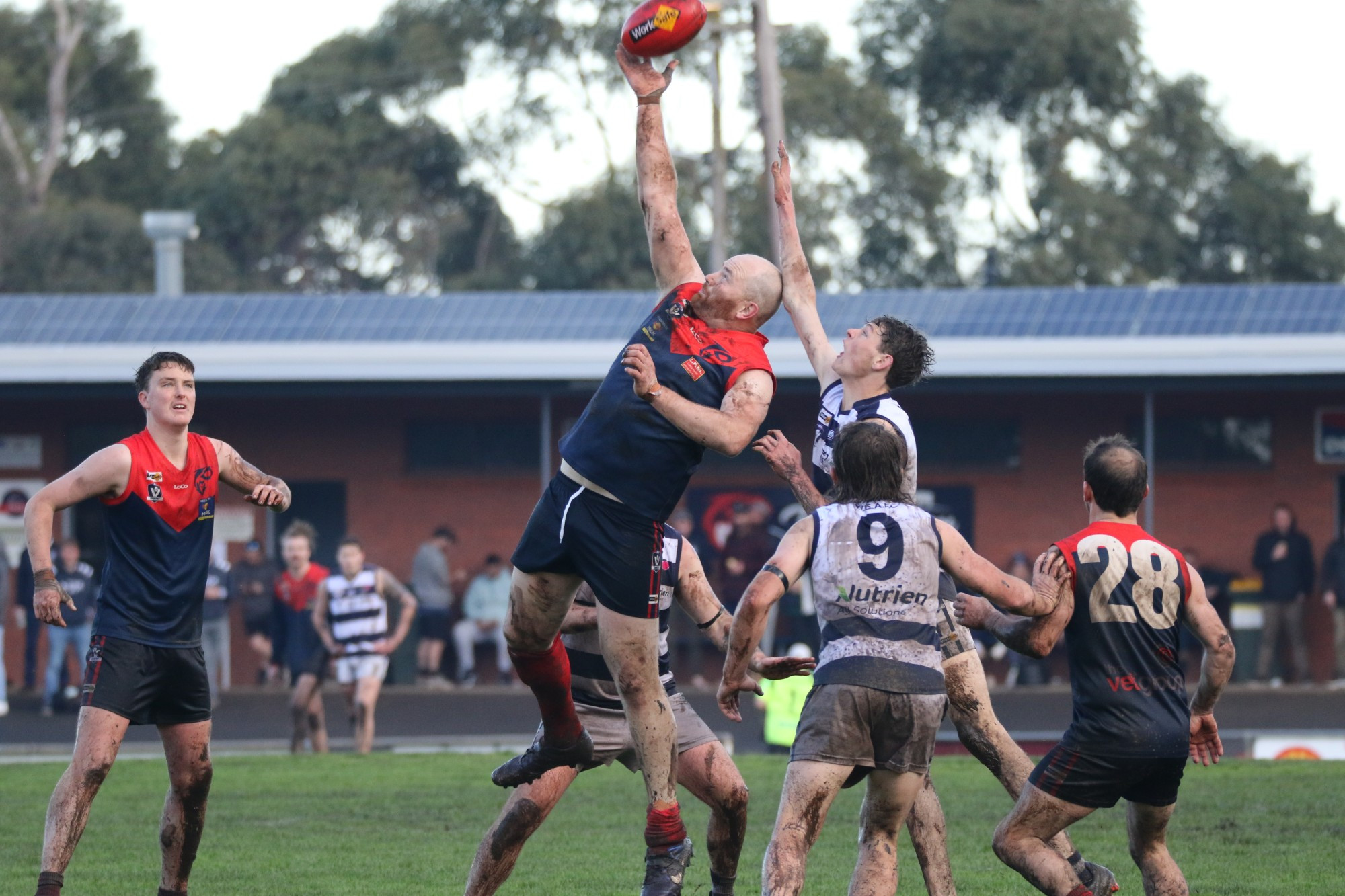 Senior Coach Marcus Hickey gets a hand to the ball.