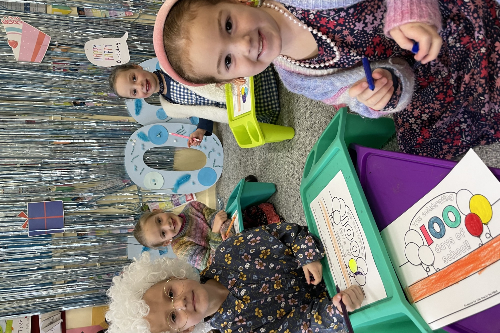 Special day: Camperdown College Prep students Phoebe Rethus, Heidi Adams, Georgie Harrison and Lily Finlayson dressed up as centenarians to mark 100 days of Prep.