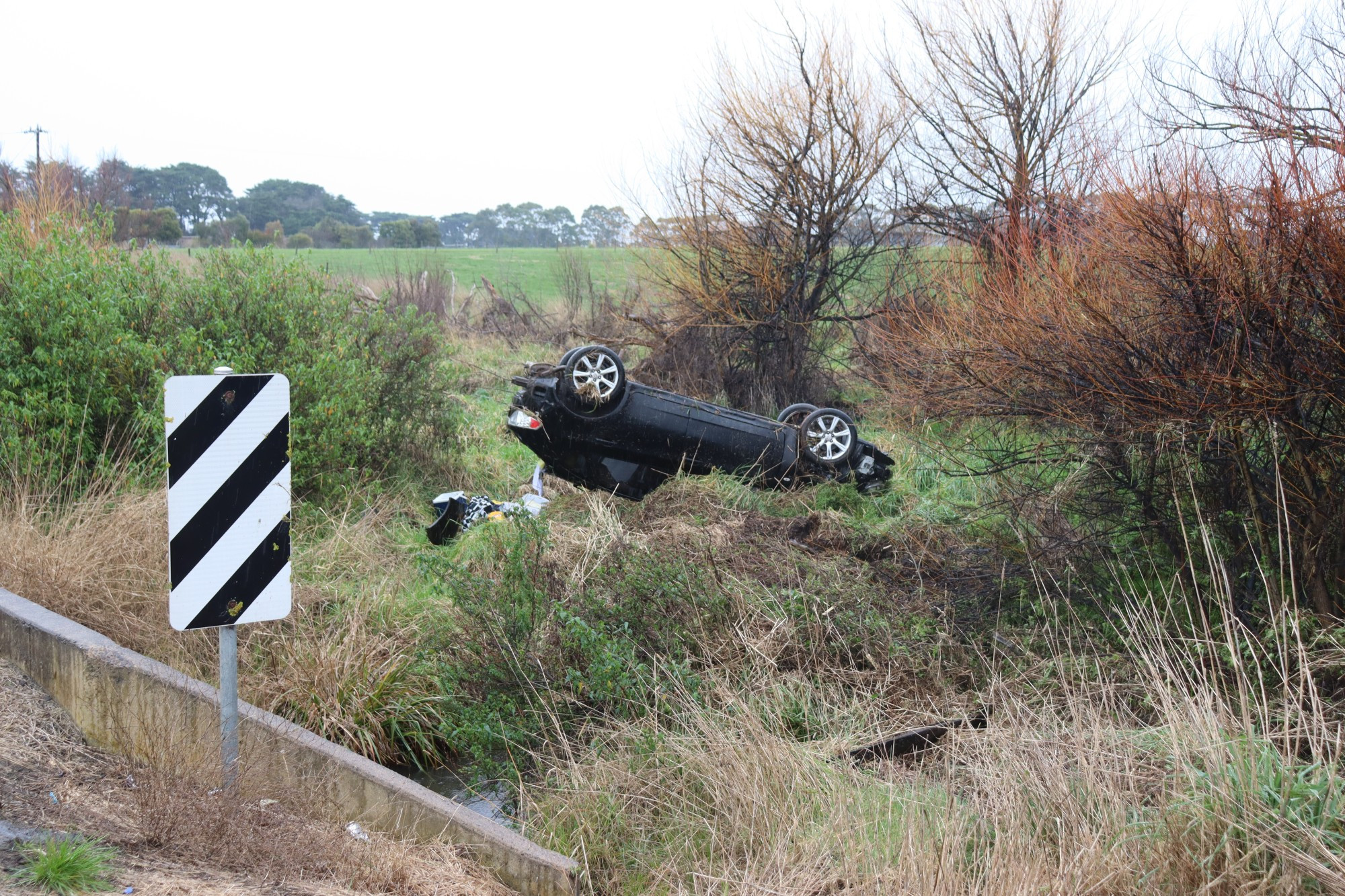 Accident: A young driver lost control of his vehicle on the Camperdown-Cobden Road at Bostocks Creek last week.
