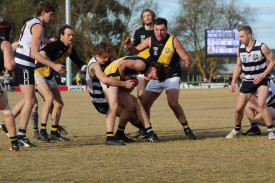 Sam Rial backed by Lachie Gass and Brenton De Jong. 