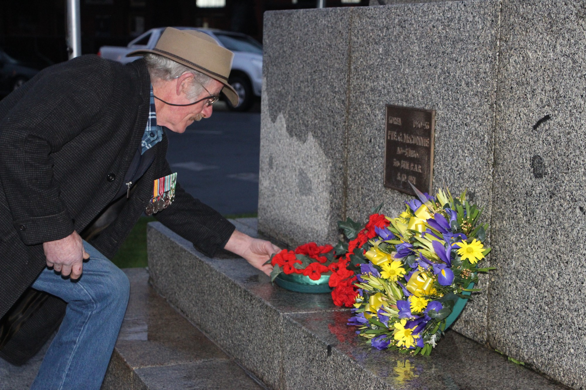 Lest we forget: Around a dozen locals braved rain, wind and cold to pay their respects to fallen Vietnam veterans in Terang last week.