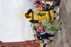 Camperdown College Prep teachers Polly Smith leads students on a parade for Book Week. 