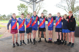 Well played: The Mortlake College cohort of the Terang Mortlake Bloods U14 premiers dressed as themselves, after their on-field efforts saw their names etched in the history books.