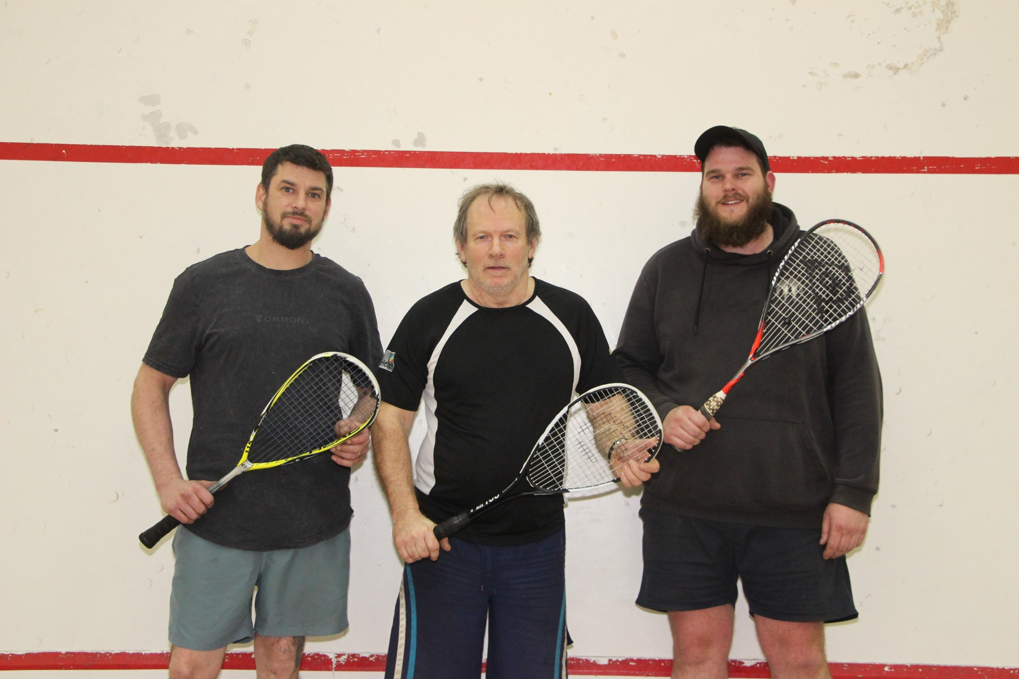 All welcome: The Terang Squash Club members Michael Bell, Mark Smith and Jake Kenna are hoping to welcome new members after a difficult period during COVID-19 restrictions.