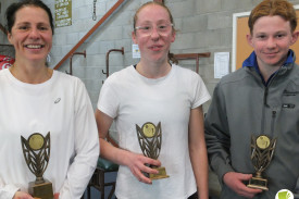 Best and fairest winner Liz Fowler (left) with runners-up Holly Fowler and Oscar Ritchie. 