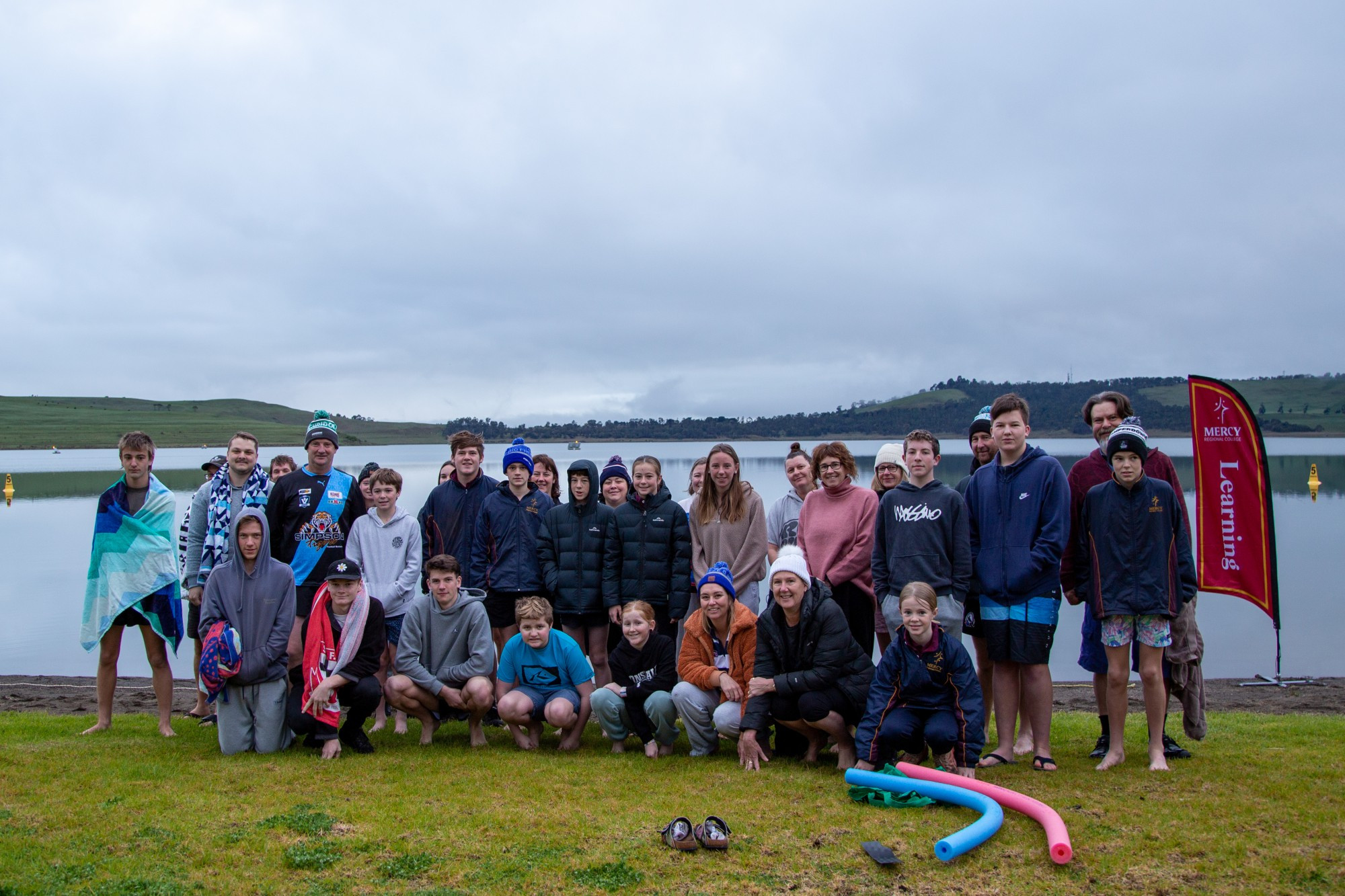 Mental health initiative: Mercy Regional College students, staff and community members braved a dip at Lake Bullen Merri recently as part of a mental health awareness initiative.