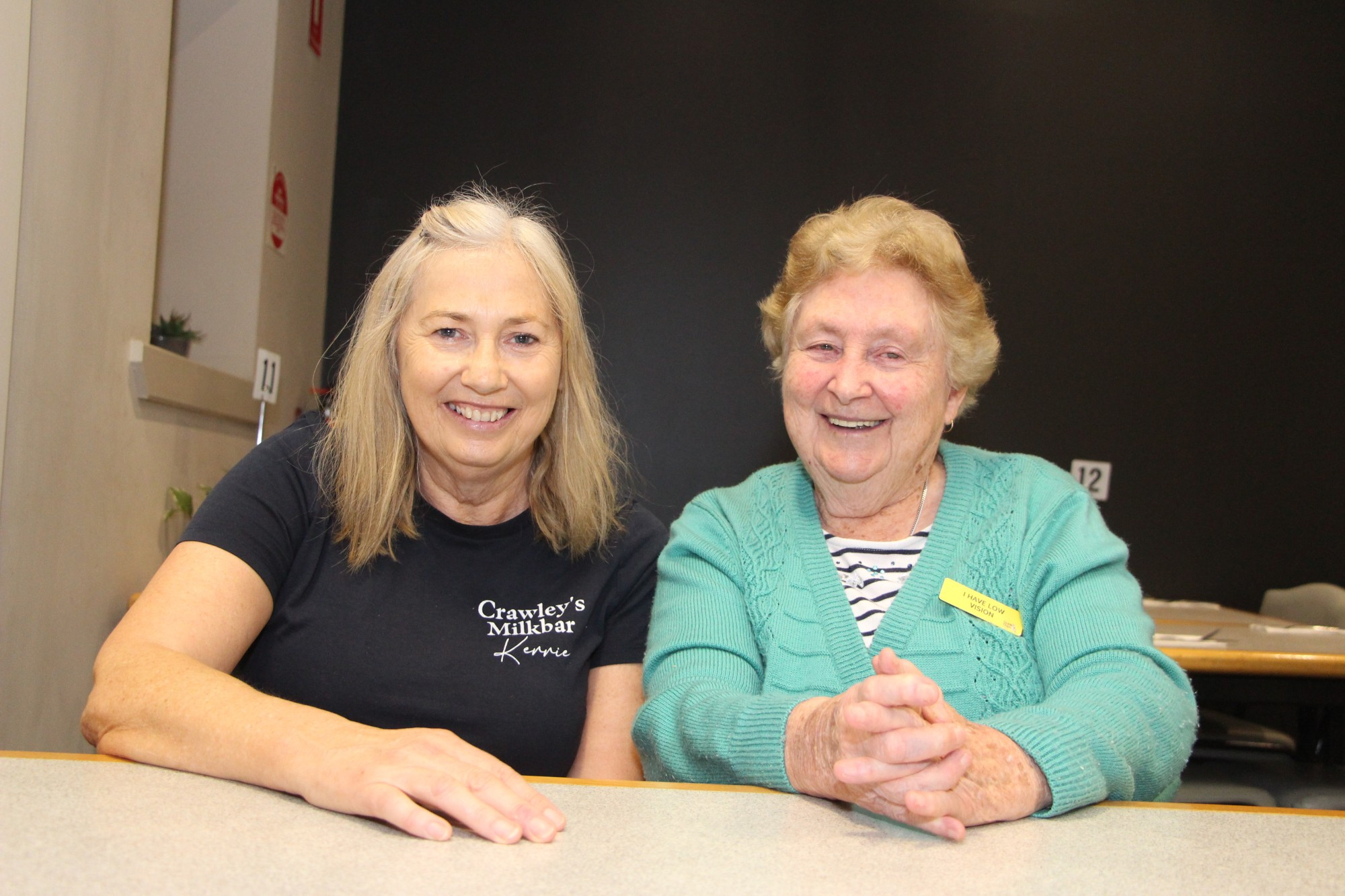 Passing the pub test: Terang’s Pat Glennen, pictured right with Middle Hotel owner Kerrie Crawley, did not let being legally blind stop her from taking out this year’s tipping competition.