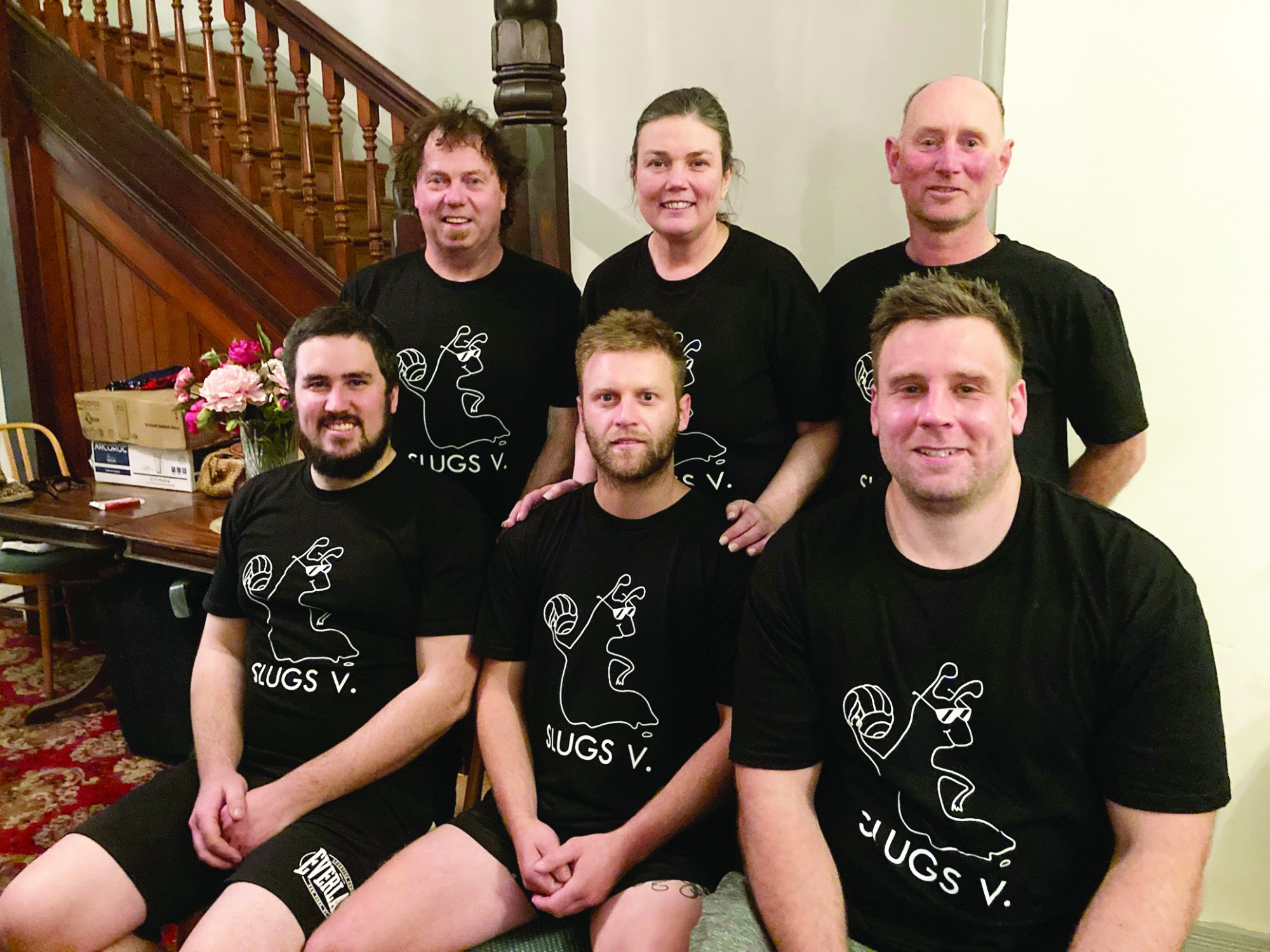 B grade premiers Ballbusters. Back: Brayden Crow (left), Matthew Coverdale and Jamie Barry. Front: Terry Hintum, Gabrielle Bellman and Martin Hintum.