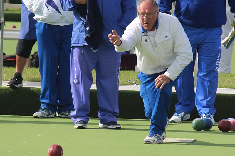 Camperdown division one bowler Ray O’Neill in action during last Saturday’s third round of the Corangamite pennant season played at Thornton Street.