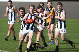 Josh Place sends the ball deep inside forward 50 during the preliminary final.