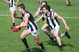 Zach Sinnott runs the ball along the wing at Friendly Societies Park on Saturday.