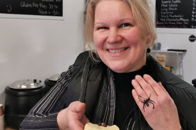 WellNest Centre owner Ramute Stepanavicius with gluten free shortbread bat cookies.