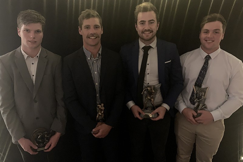 Camperdown’s top senior footballers (l-r) Bayley Thompson, Luke Mahony, Jason Robinson and Luke O’Neil.