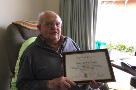 WW2 veteran and Sunnyside resident Bert Atwell was presented with a certificate of gratitude for his service.