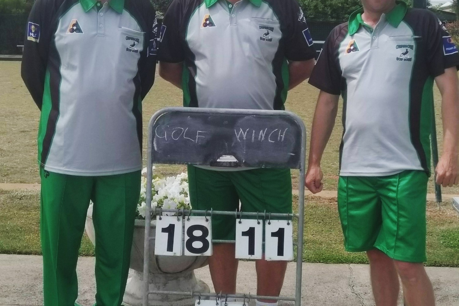 Camperdown Golf bowlers (l-r) Craig Skene, Paul Richards and Glenn Winsall will represent their club as well as the Corangamite Bowls Division at the West Coast Region men’s triples final next February after they won the Corangamite event last Sunday.