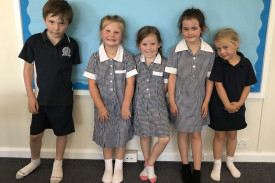 Lismore Primary School’s new Prep students are (from left) Connor Robertson, Aurelia Smith, Peyton Grundmann, Eliza Kerr and Ivy Moyle. 