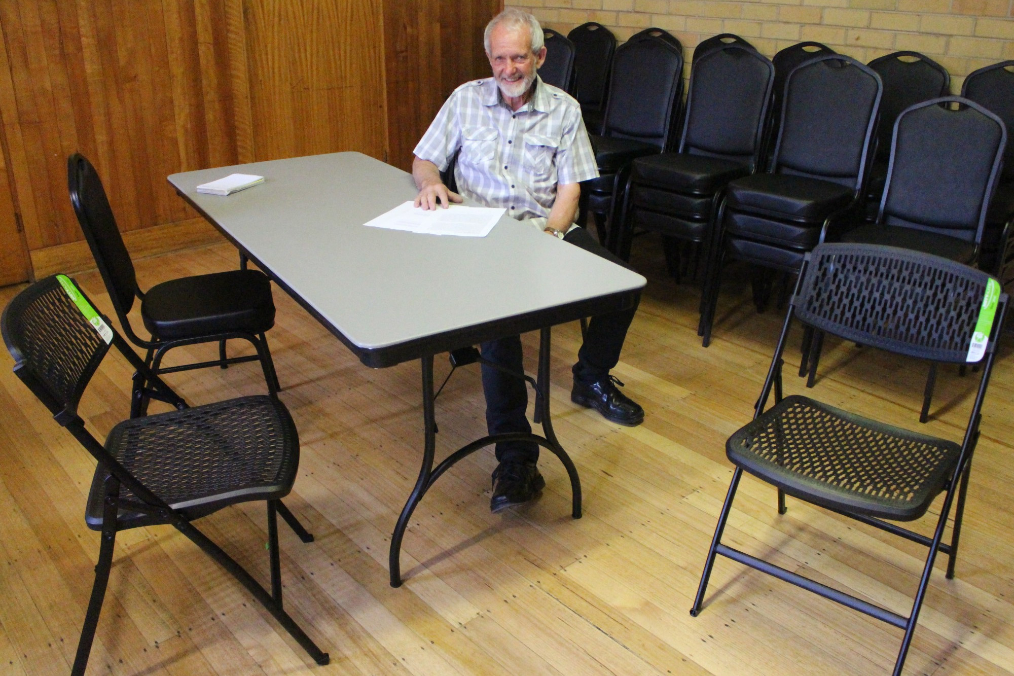Camperdown Returned Service League president Alan Fleming is pictured with some of the sturdy new furniture purchased for the local clubrooms.