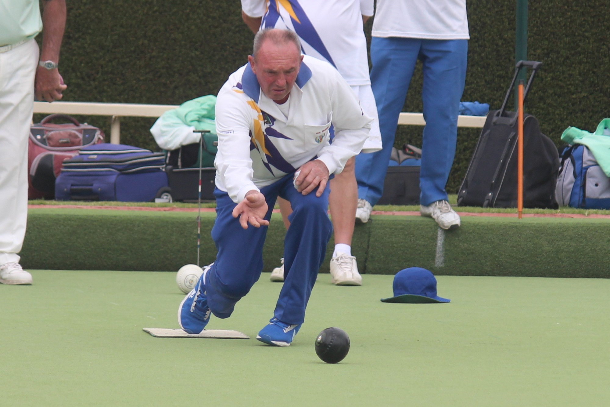 Camperdown division one bowler Paul Brebner in action during Sunday’s local derby at Thornton Street.